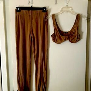 Fashion nova two piece set with pants and bra/ crop top.